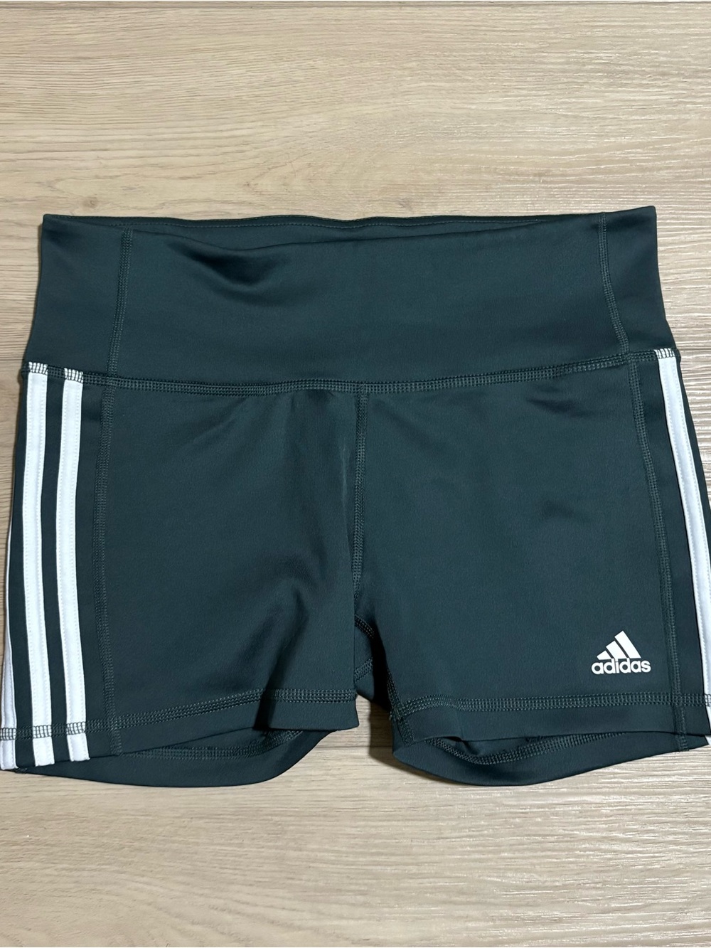 adidas Women's green Performance Training Shorts with White Stripes